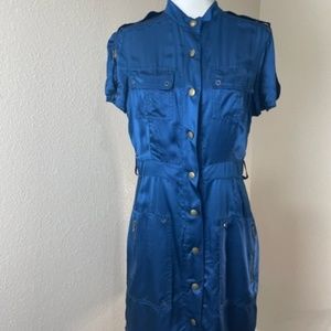 Lanvin Woman's Short Sleeve Blue Silk Robe Dress ~ Size 40
